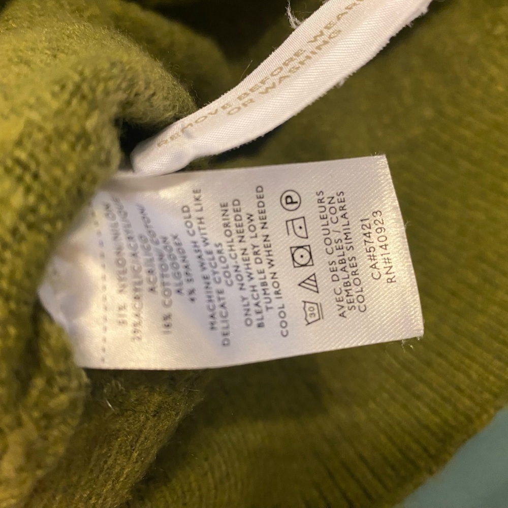 LOFT Olive Green V Neck Sweater with Button Derails, L - Picture 6 of 7